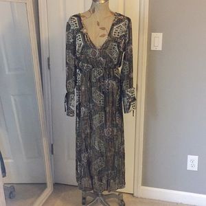 Topshop Velvet Dress Tie back Long Sleeve